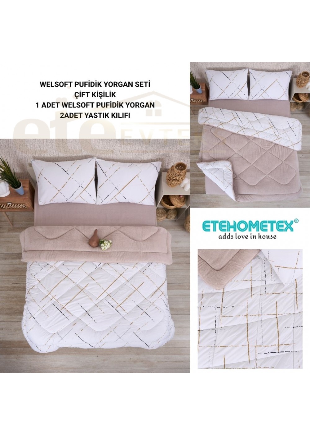 ETE HOMETEX ÇİFT KİŞİLİK LÜX WELSOFT YORGAN 195X215CM YANSIMA BEJ 8696474231937 ETE HOMETEX ÇİFT KİŞİLİK LÜX WELSOFT YORGAN 195X215CM YANSIMA BEJ 8696474231937